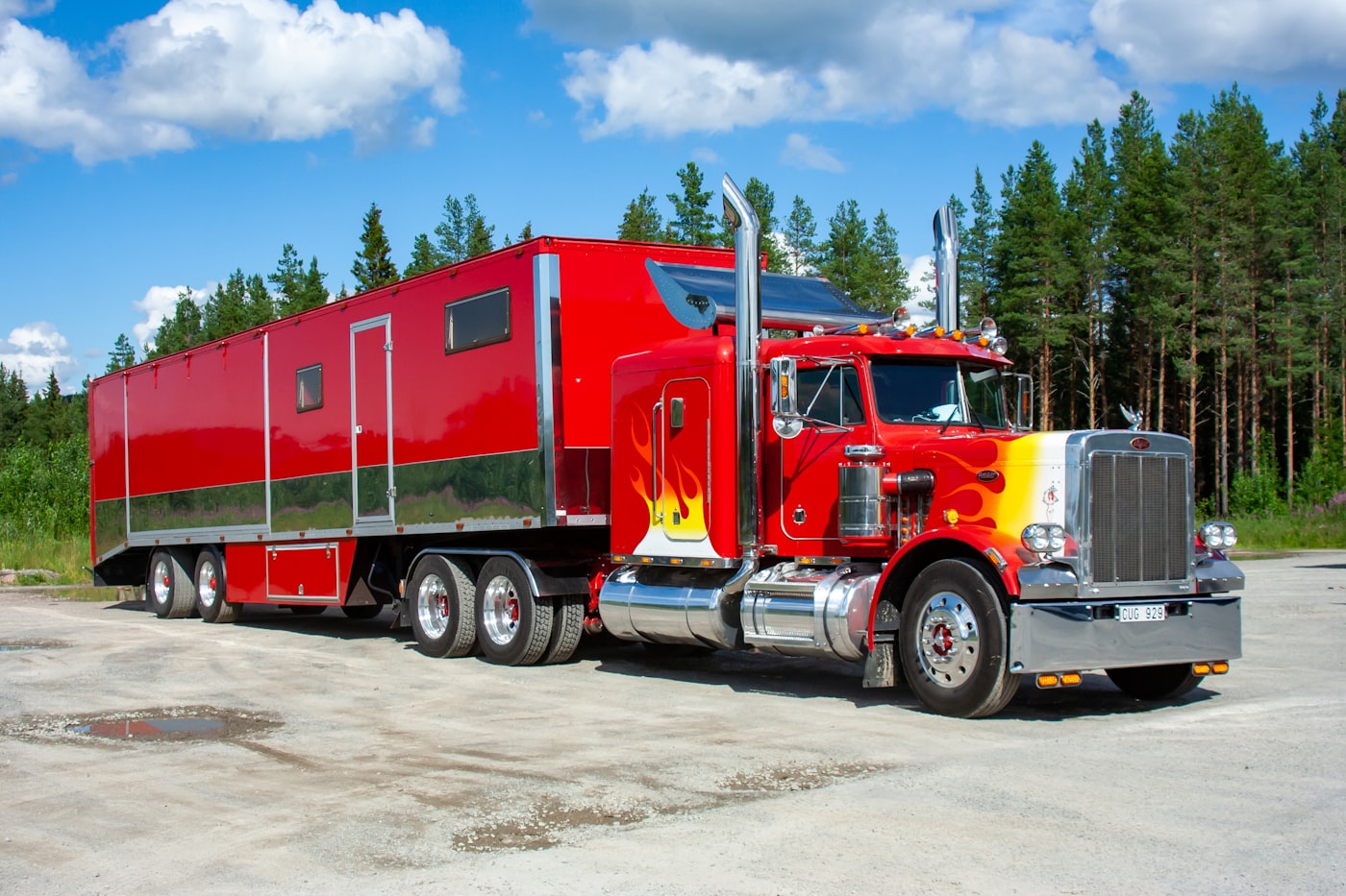 American Peterbilt conventional semi truck with trailer